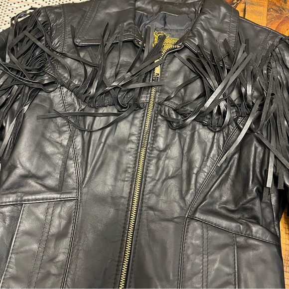 Vintage Branded Garments Fringe Leather Quilt Lined Jacket Black Biker Western - Picture 10 of 14